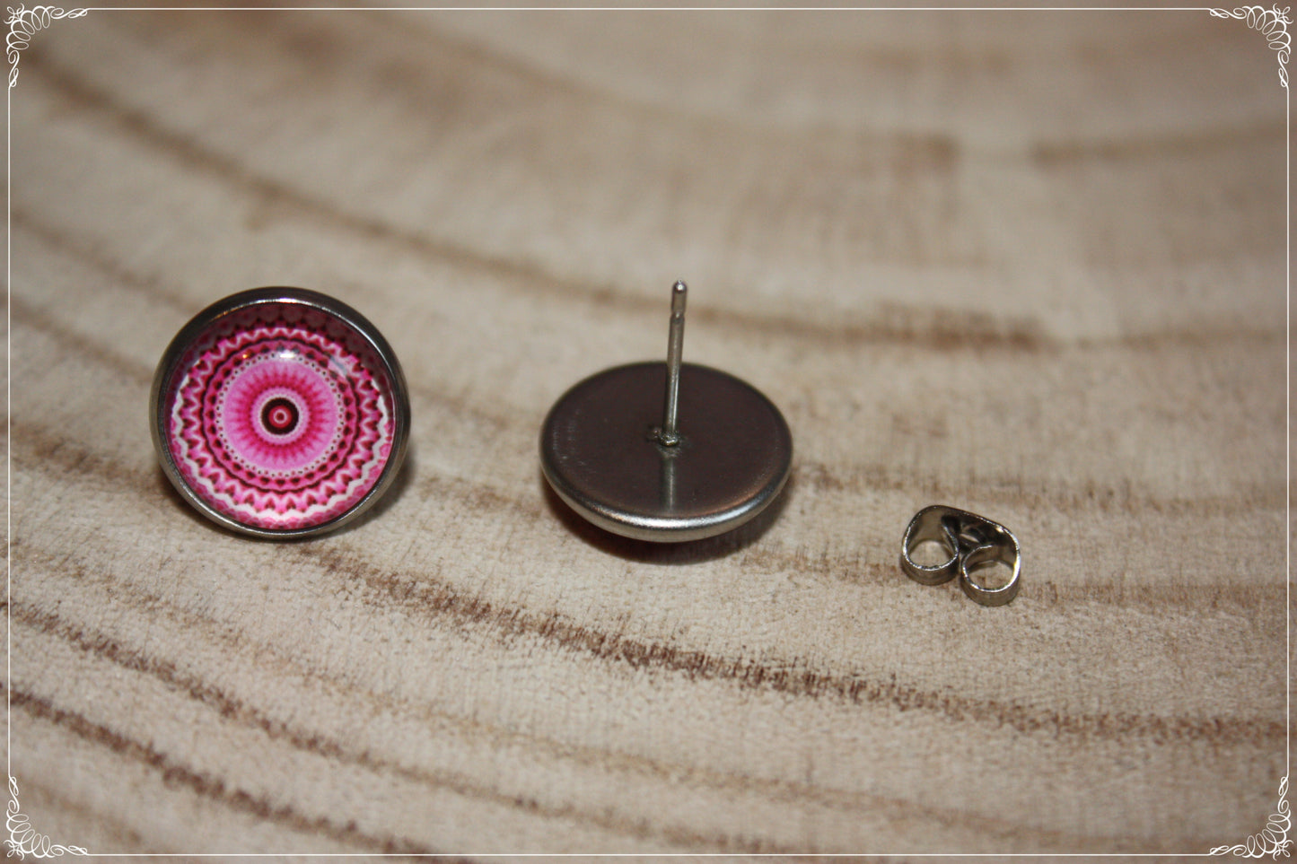 Boucles d'oreilles clous "Mandalas - Roses "