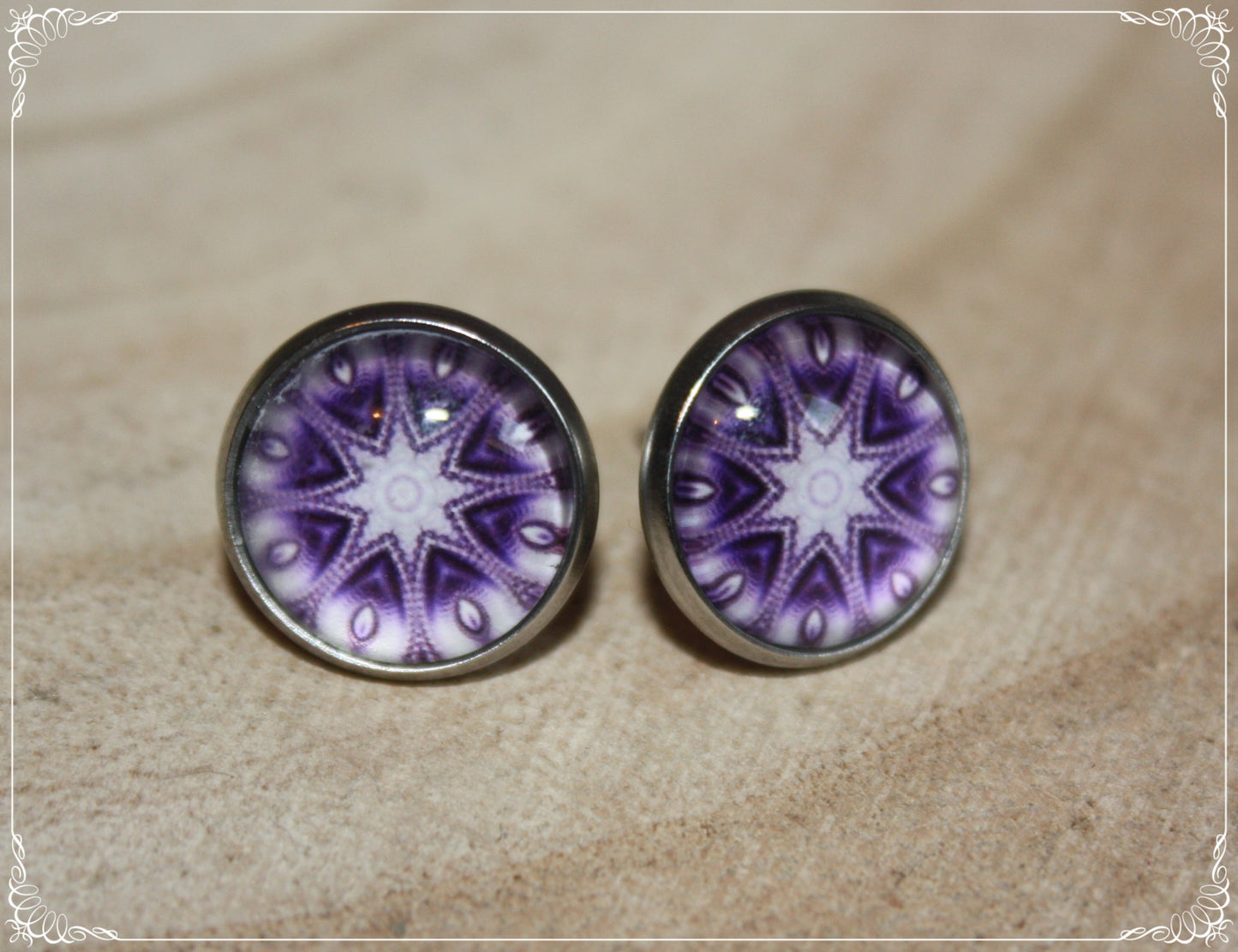 Boucles d'oreilles clous "Mandalas - Violet "