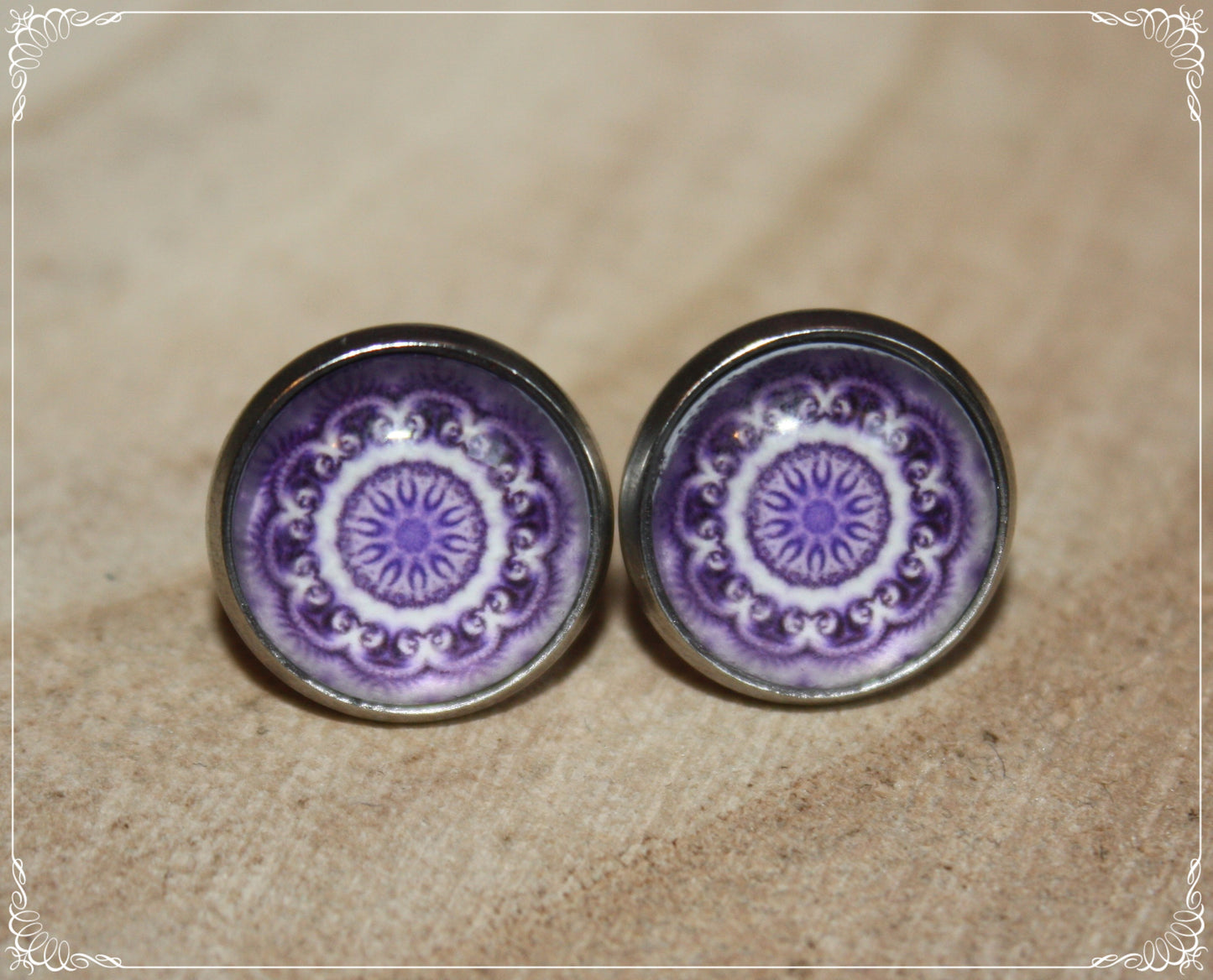 Boucles d'oreilles clous "Mandalas - Violet "
