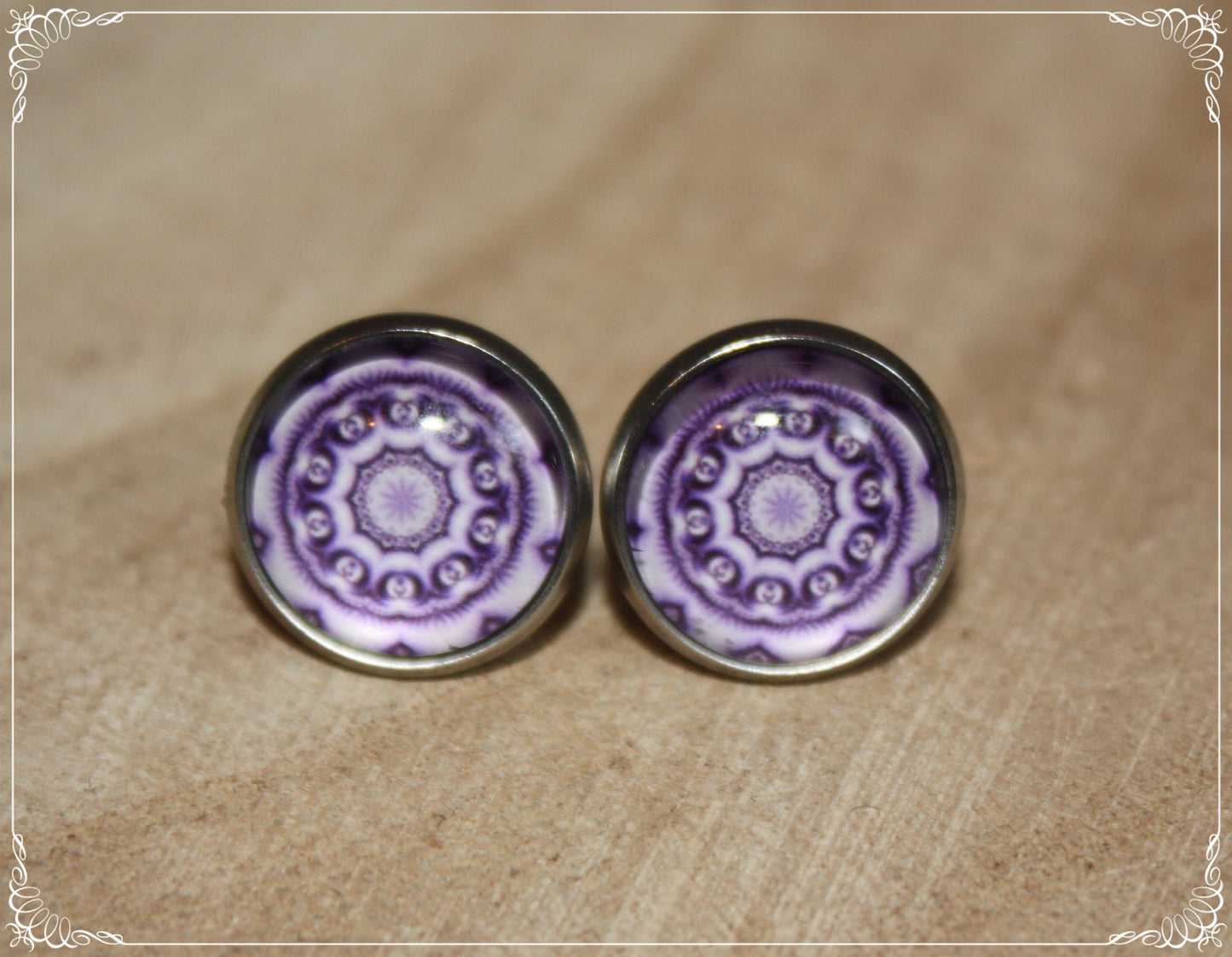 Boucles d'oreilles clous "Mandalas - Violet "