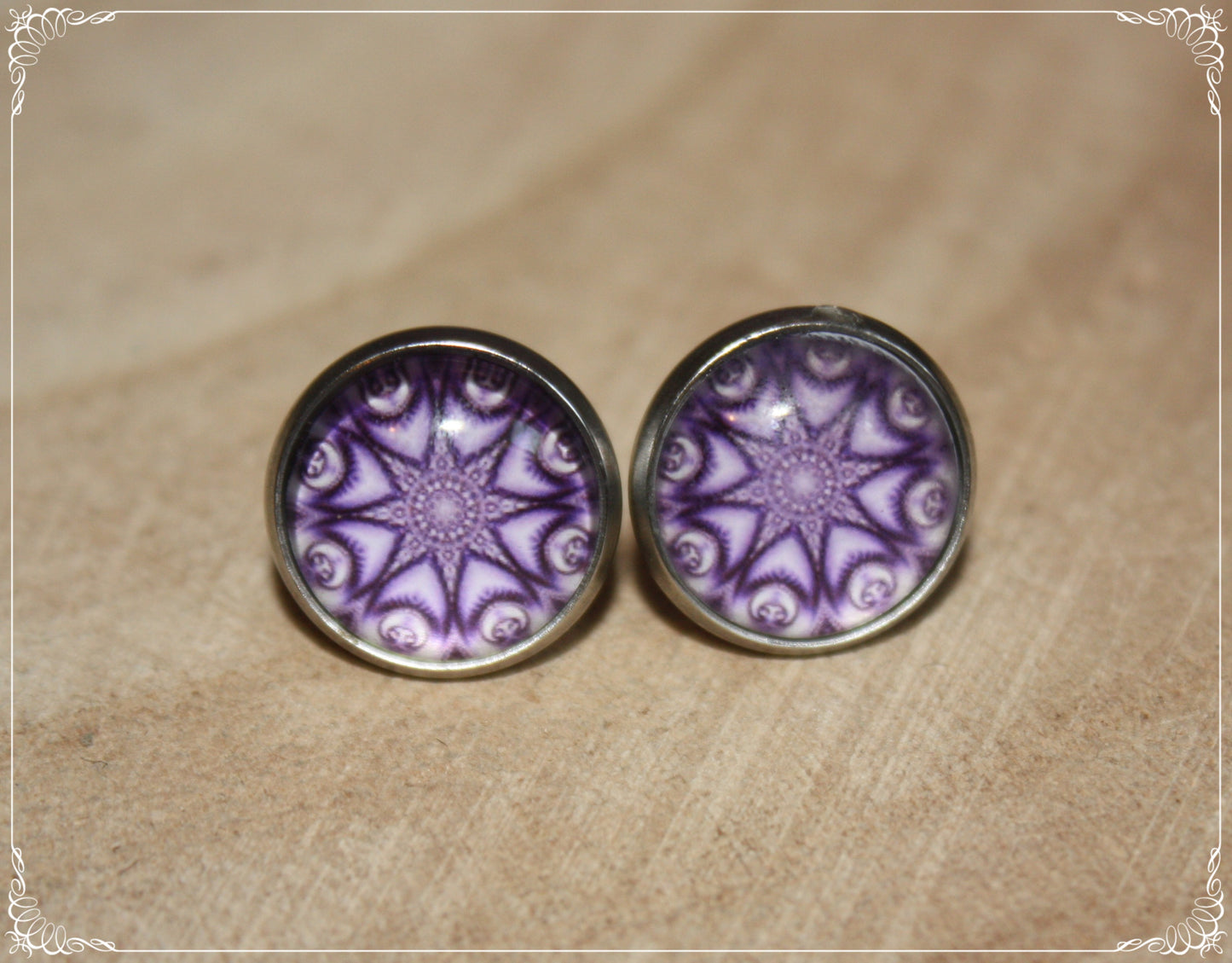 Boucles d'oreilles clous "Mandalas - Violet "
