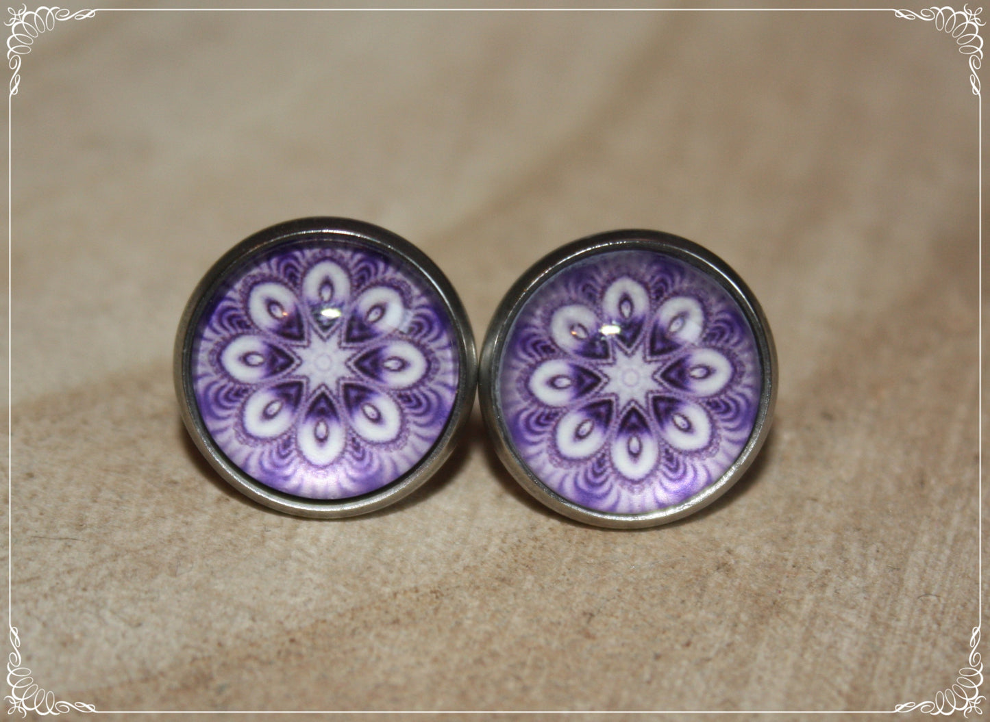 Boucles d'oreilles clous "Mandalas - Violet "