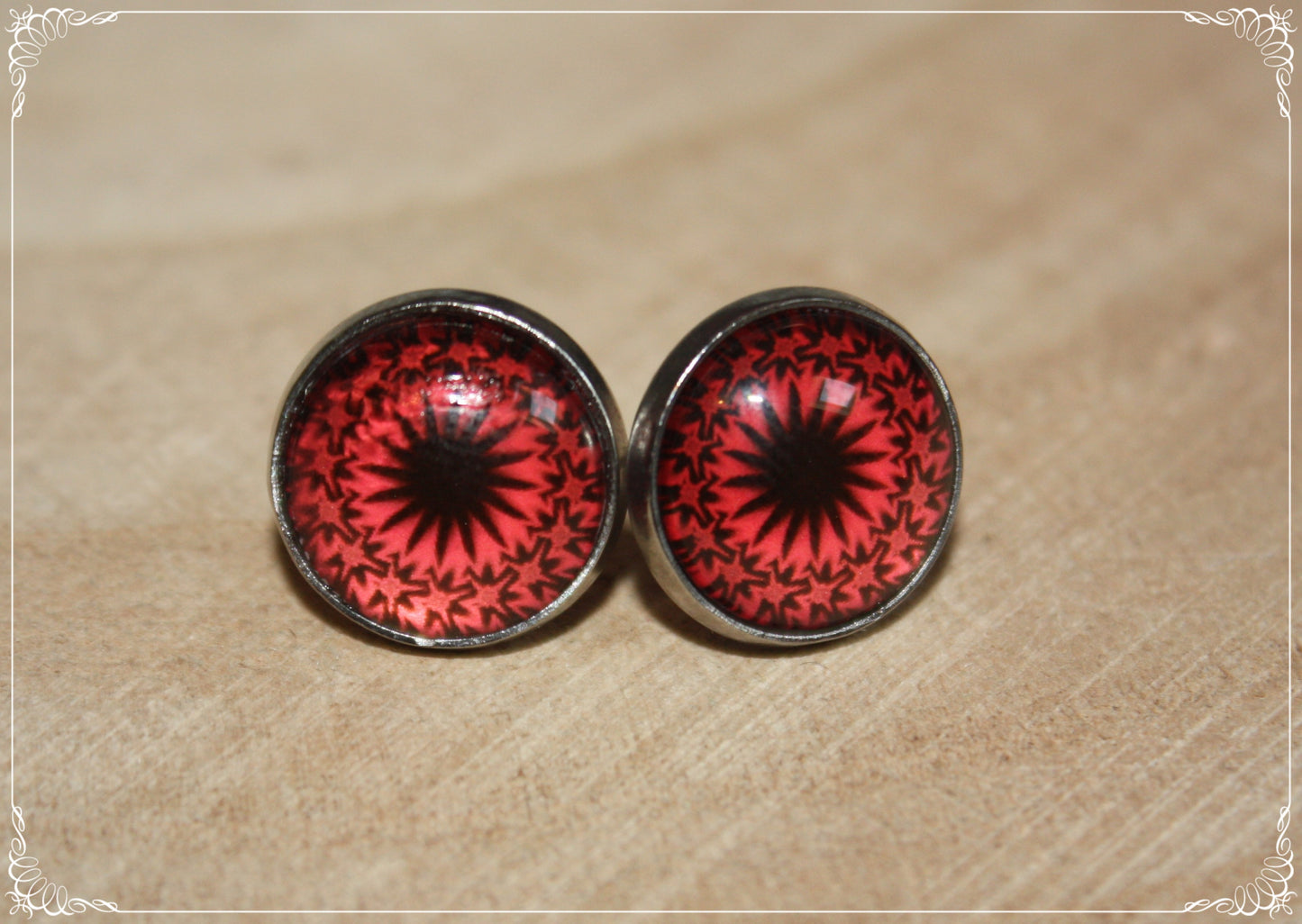 Boucles d'oreilles clous "Mandalas - Rouge "