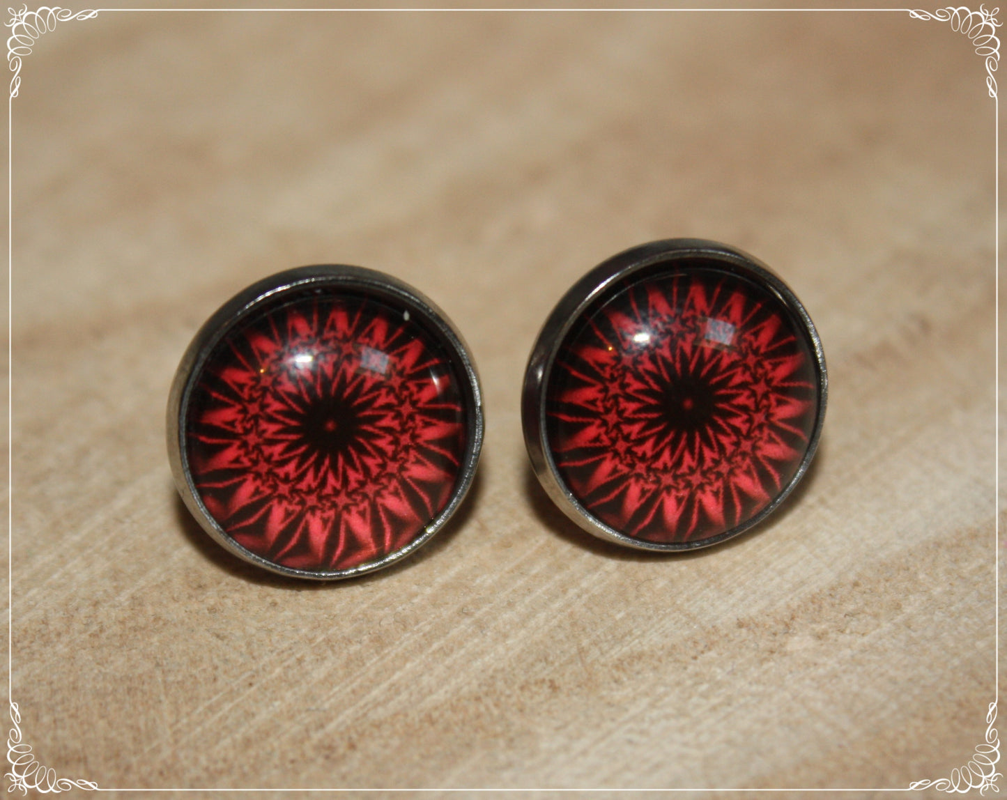 Boucles d'oreilles clous "Mandalas - Rouge "