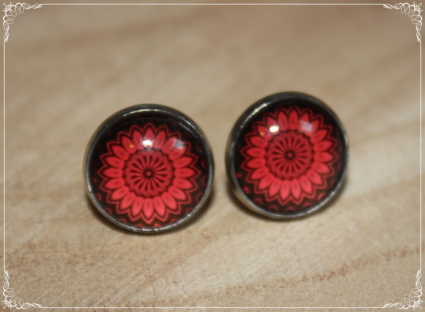 Boucles d'oreilles clous "Mandalas - Rouge "