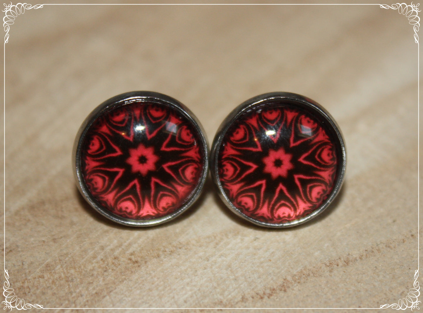 Boucles d'oreilles clous "Mandalas - Rouge "