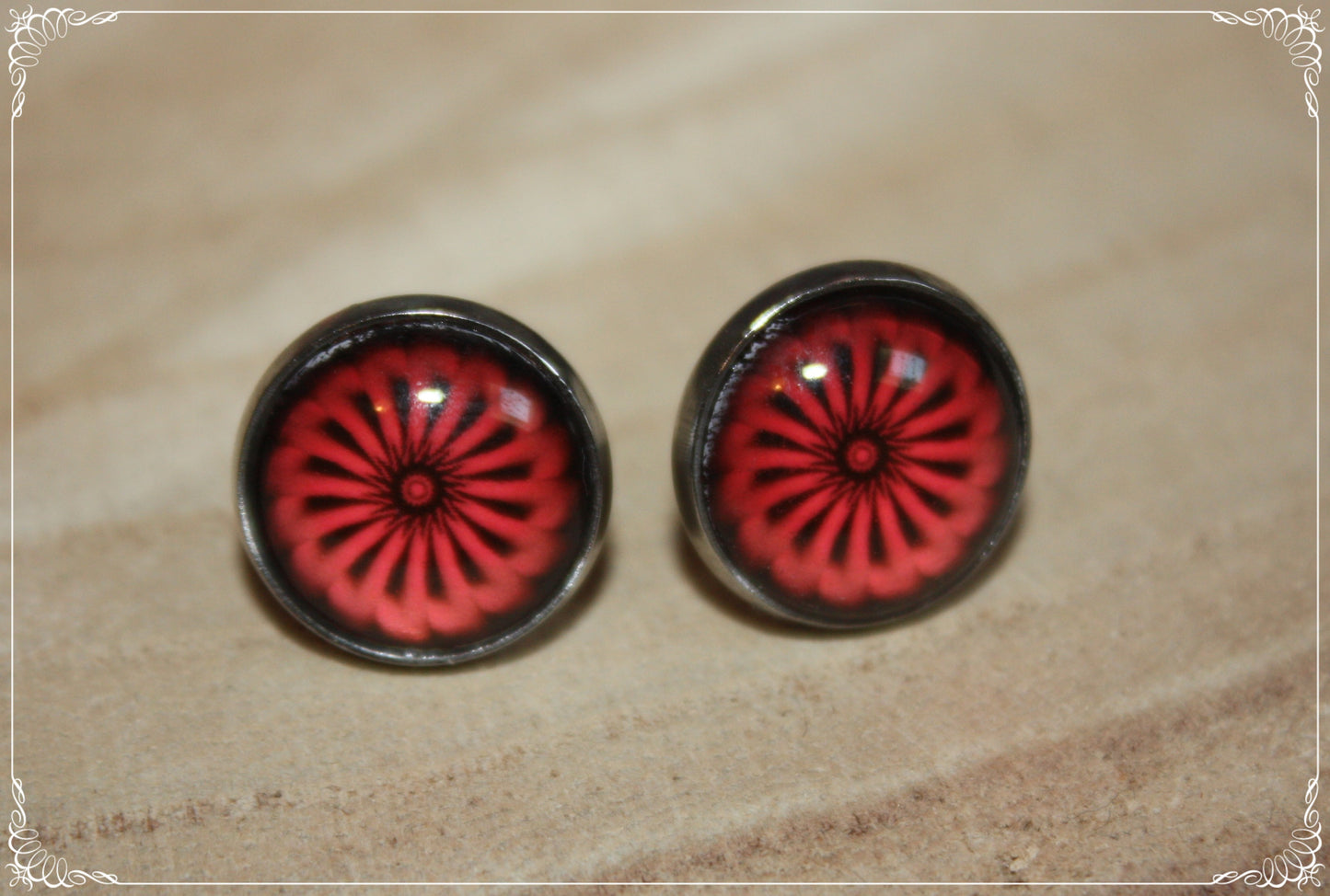 Boucles d'oreilles clous "Mandalas - Rouge "