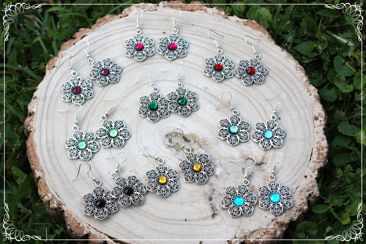 Boucles d'oreilles "Fleurs argentées"