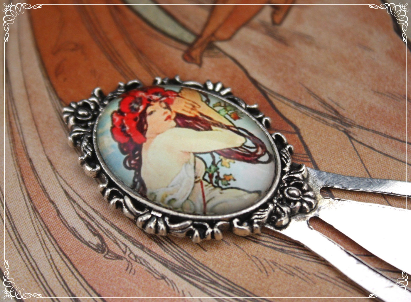 Marques-page "Mucha - Art Nouveau - Argent "