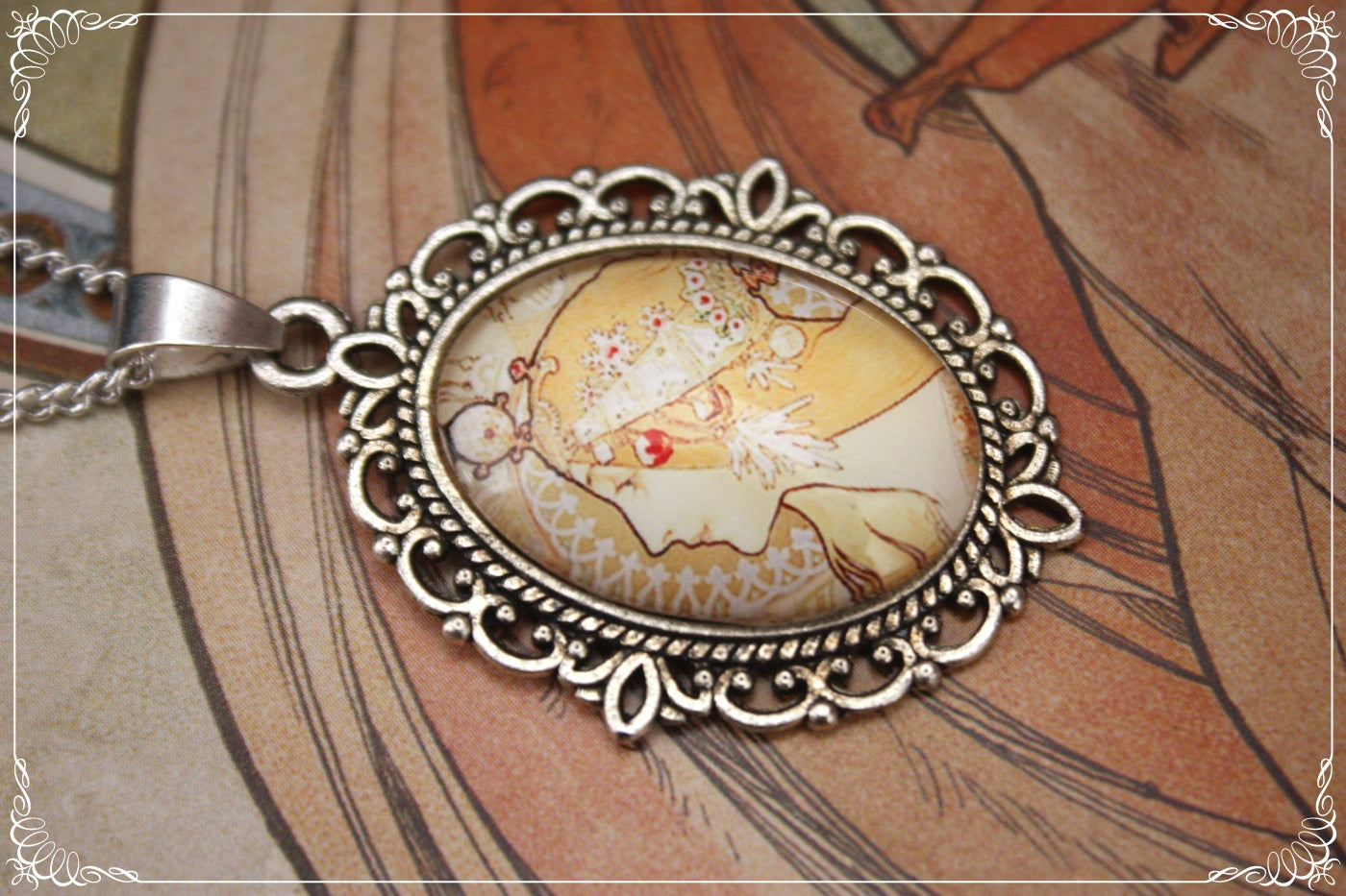 Petits Pendentifs "Mucha - Art Nouveau - Argent"
