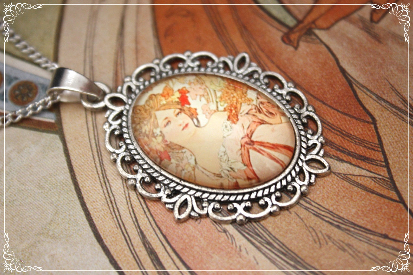 Petits Pendentifs "Mucha - Art Nouveau - Argent"