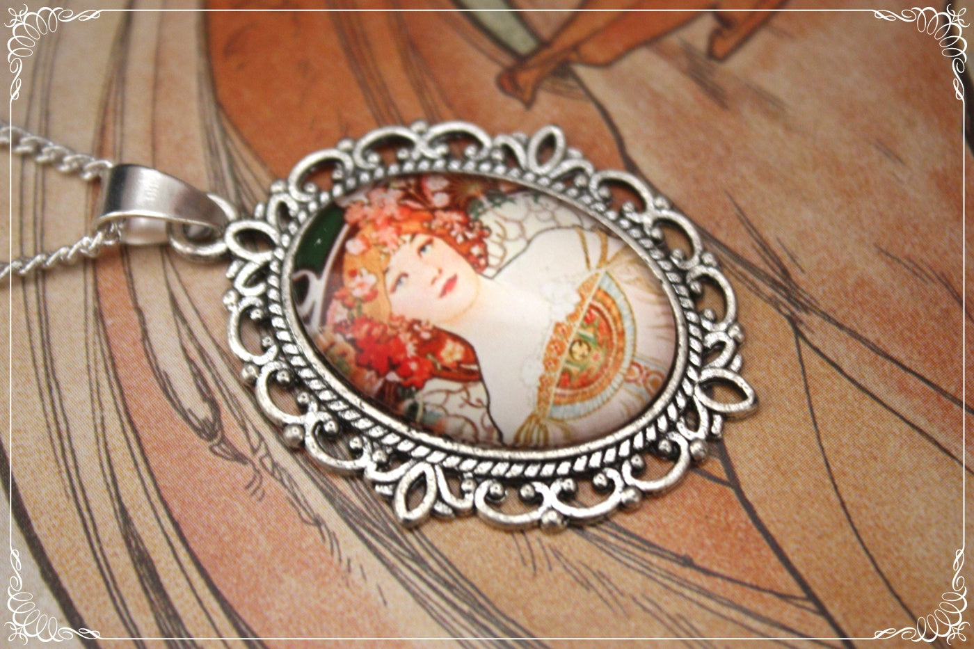 Petits Pendentifs "Mucha - Art Nouveau - Argent"