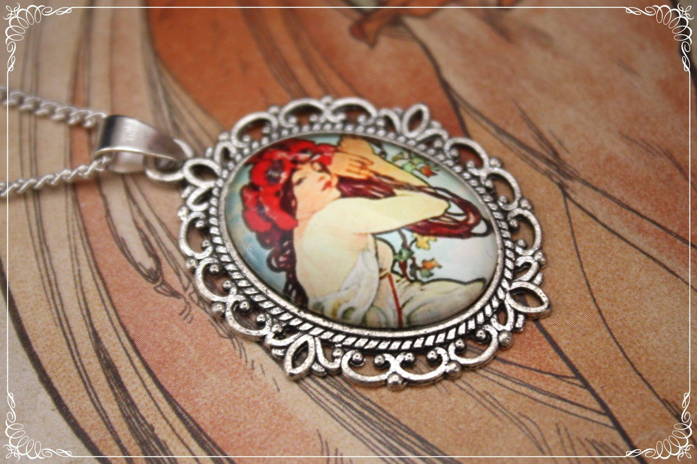 Petits Pendentifs "Mucha - Art Nouveau - Argent"