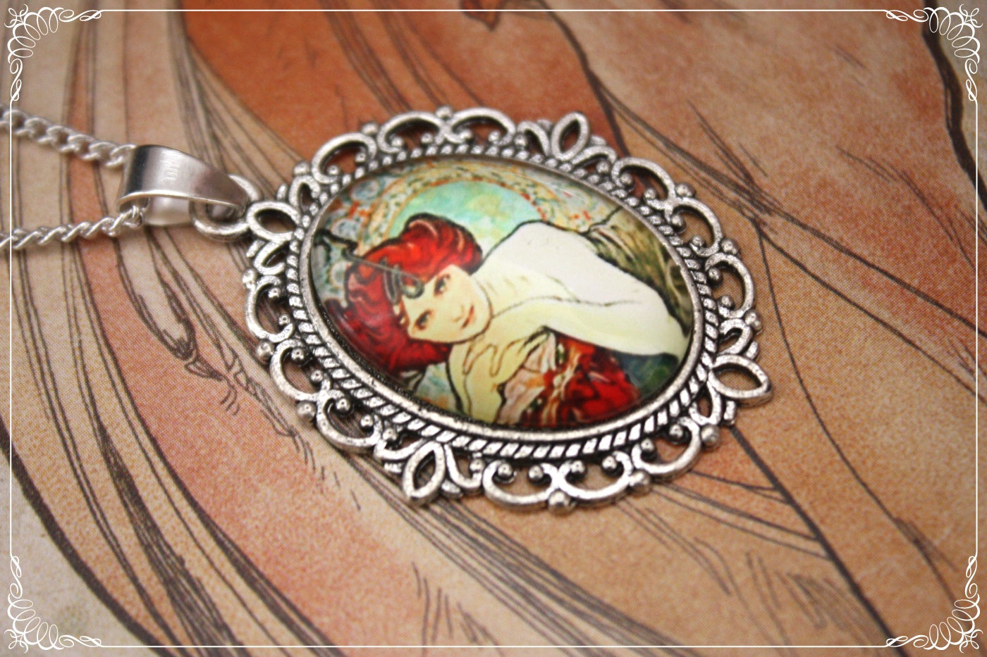 Petits Pendentifs "Mucha - Art Nouveau - Argent"