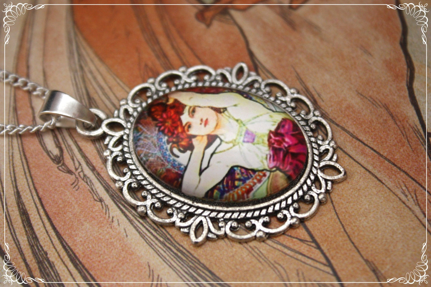 Petits Pendentifs "Mucha - Art Nouveau - Argent"