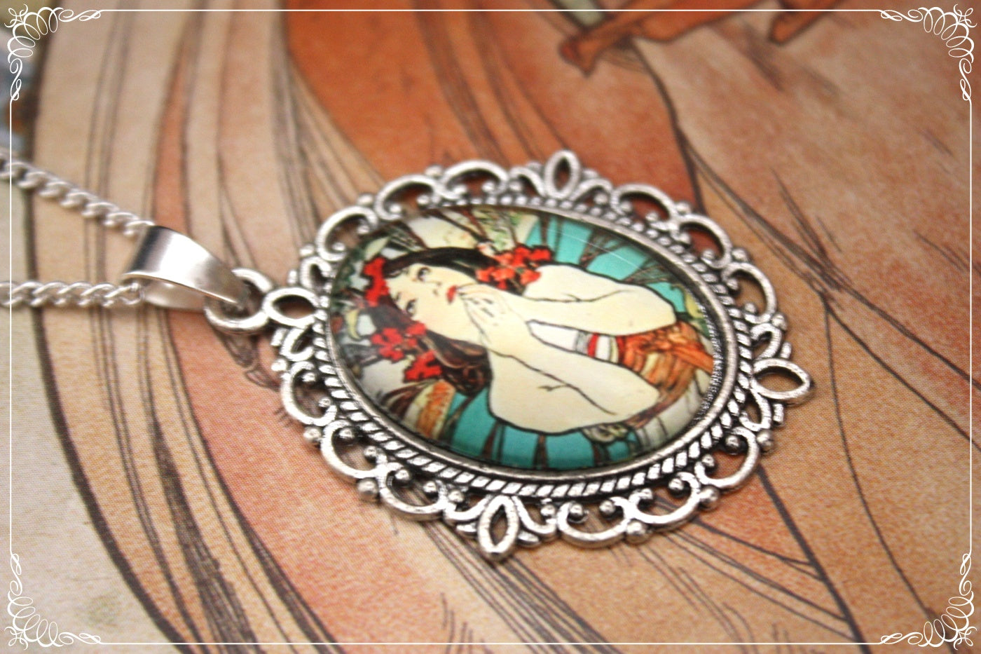 Petits Pendentifs "Mucha - Art Nouveau - Argent"