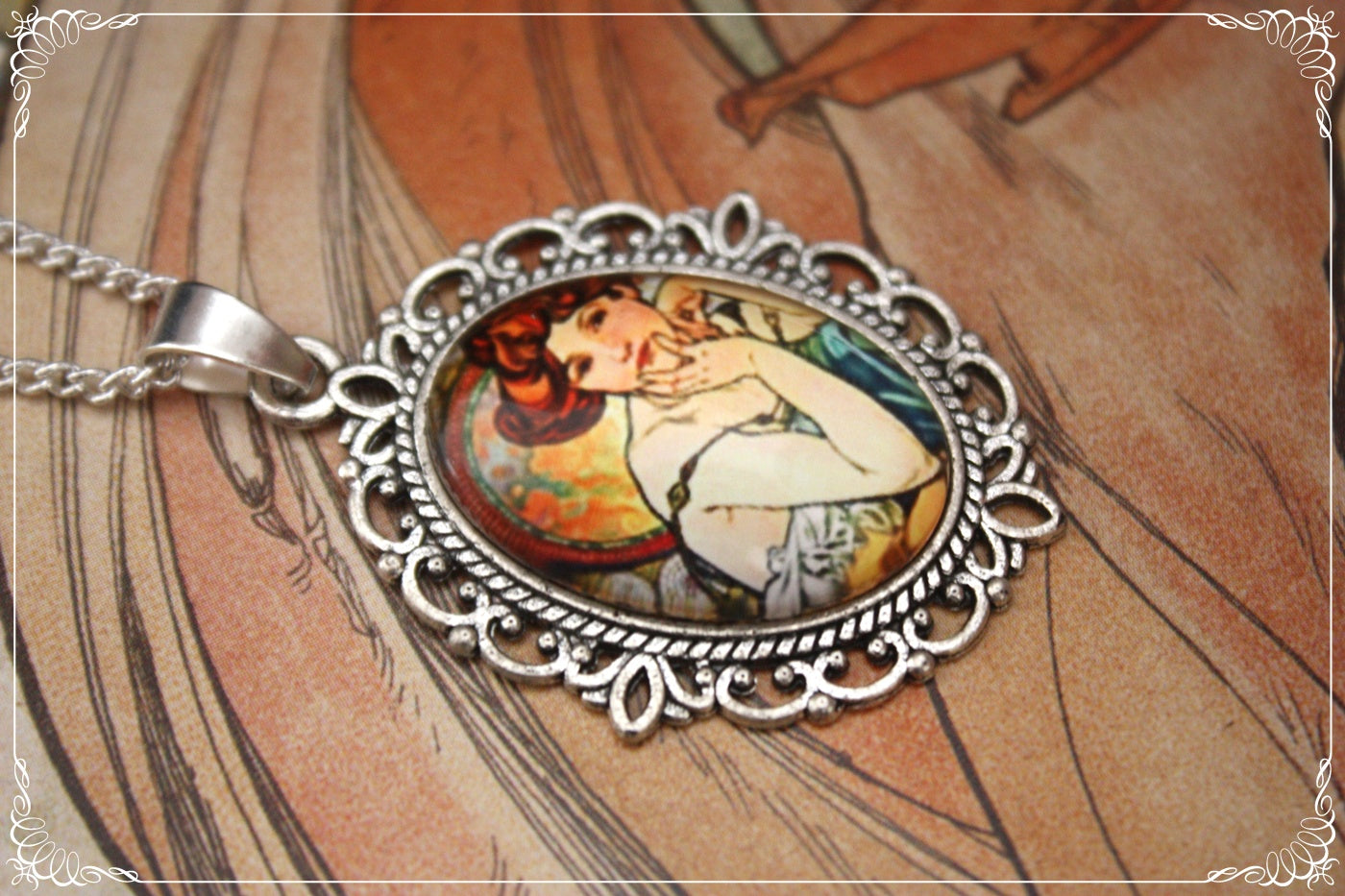 Petits Pendentifs "Mucha - Art Nouveau - Argent"
