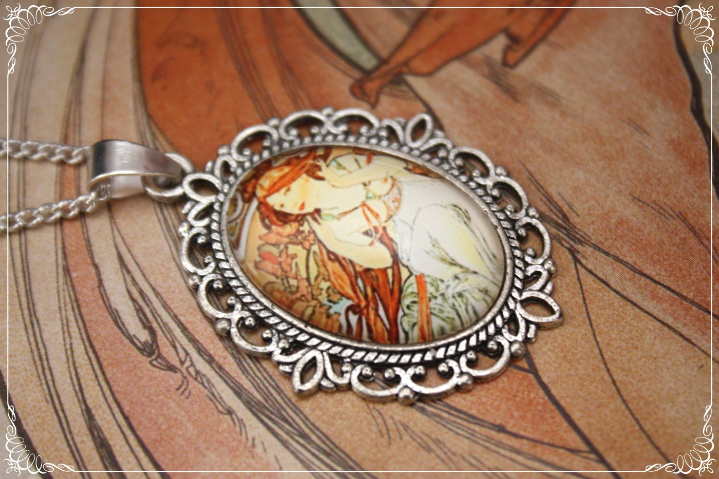 Petits Pendentifs "Mucha - Art Nouveau - Argent"