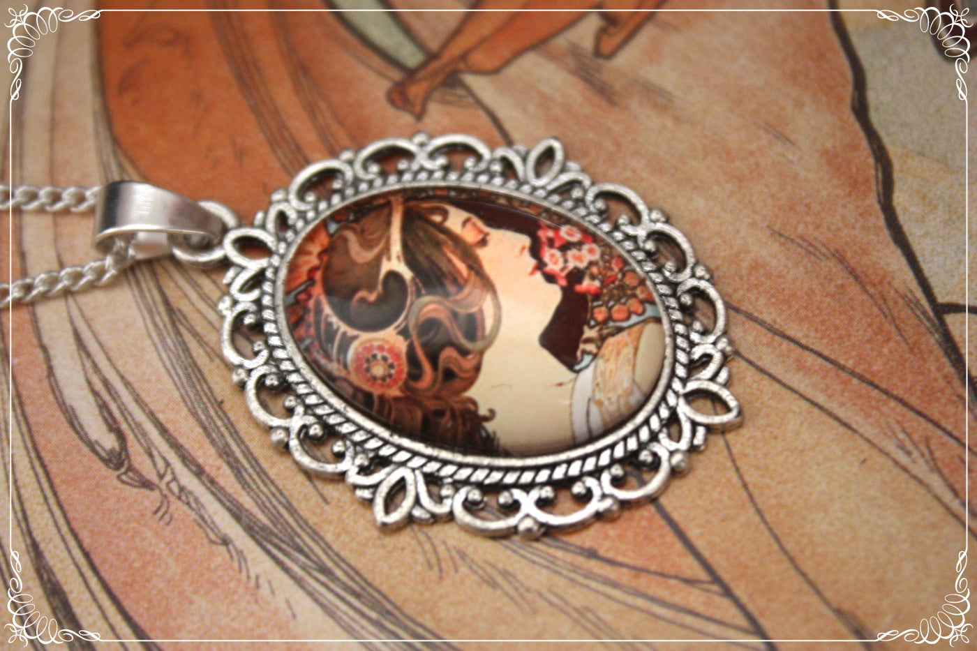 Petits Pendentifs "Mucha - Art Nouveau - Argent"