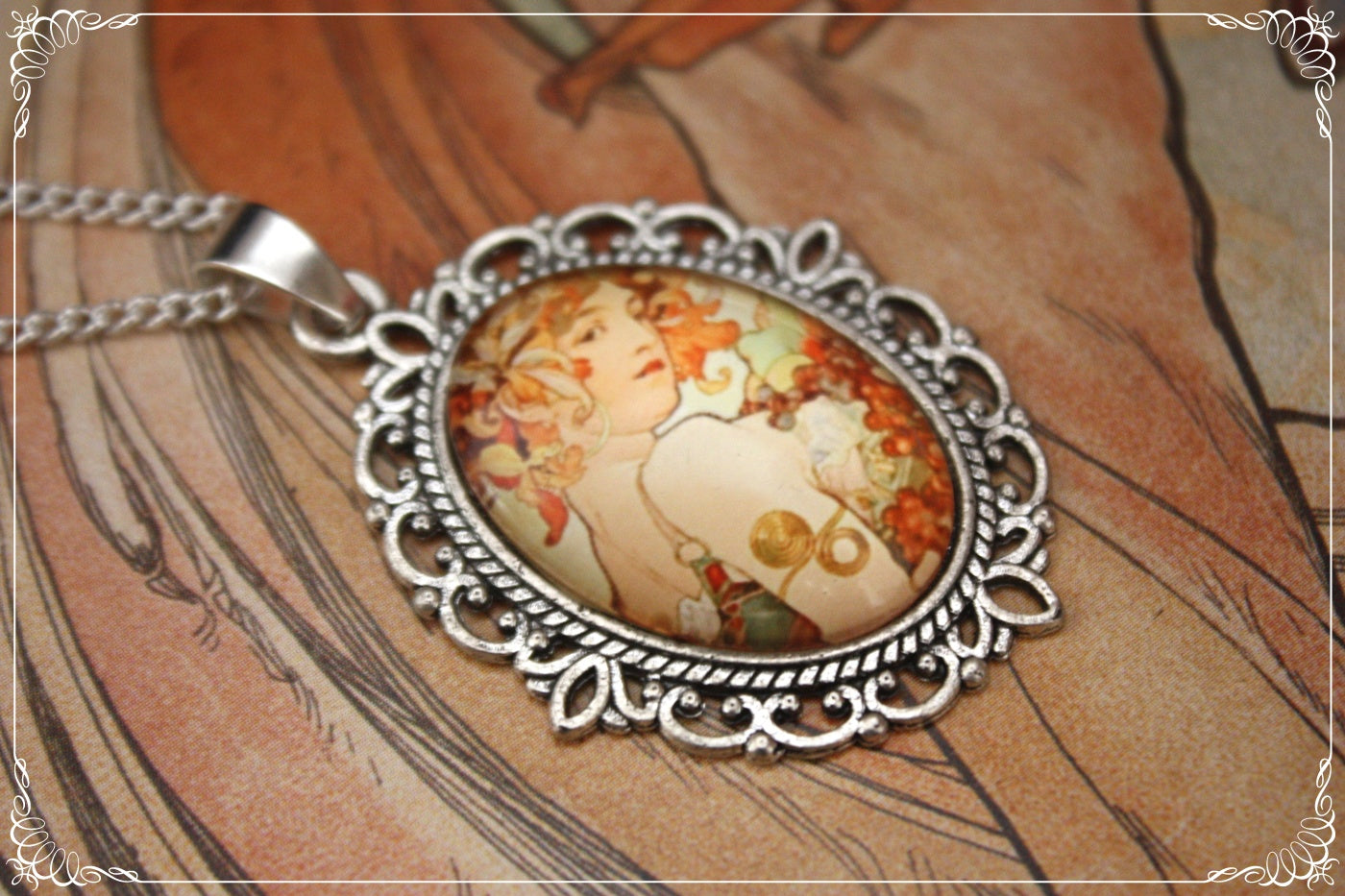 Petits Pendentifs "Mucha - Art Nouveau - Argent"