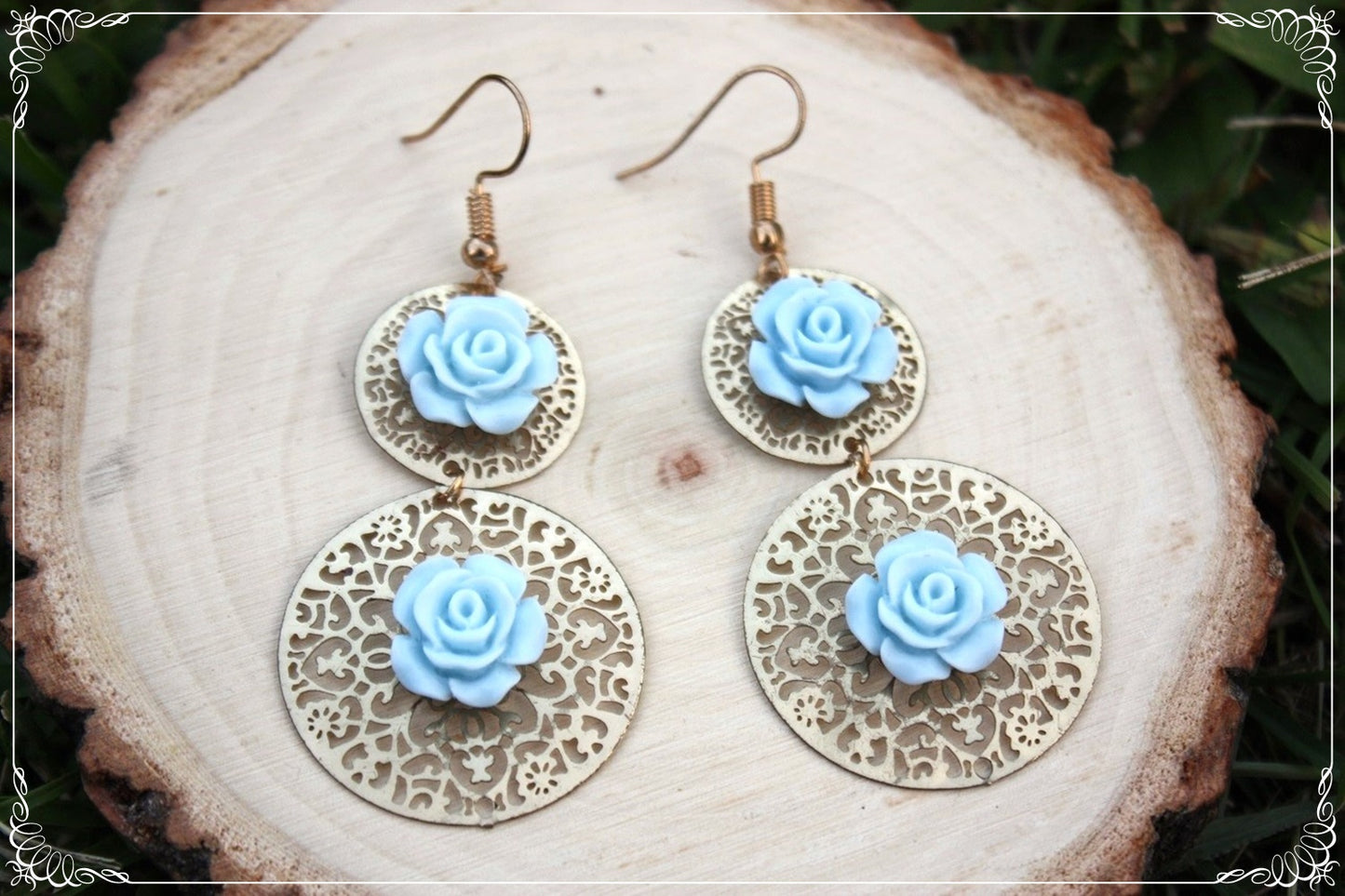 Boucles d'oreilles pendantes cercles "Roses"