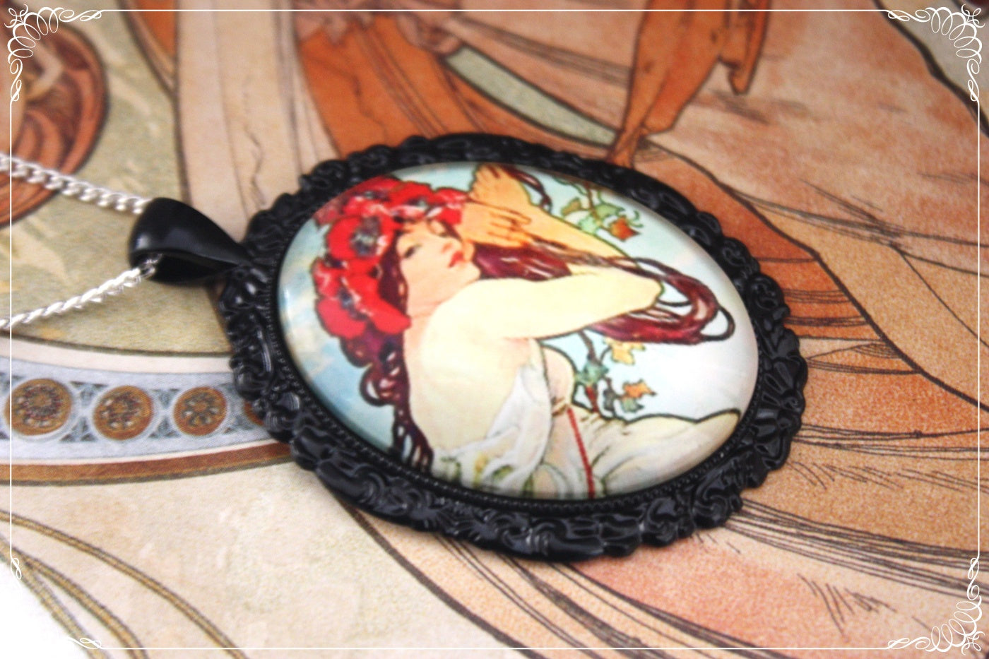 Pendentifs "Mucha - Art Nouveau - Noir"