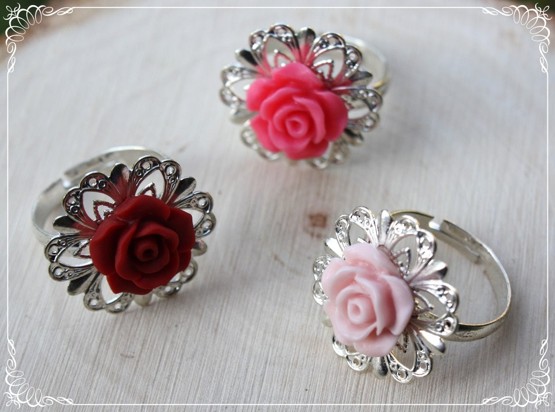 Bagues argentées "Roses"