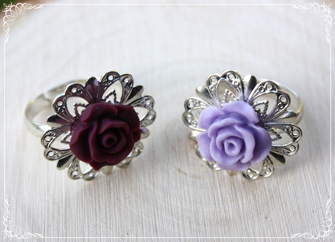 Bagues argentées "Roses"