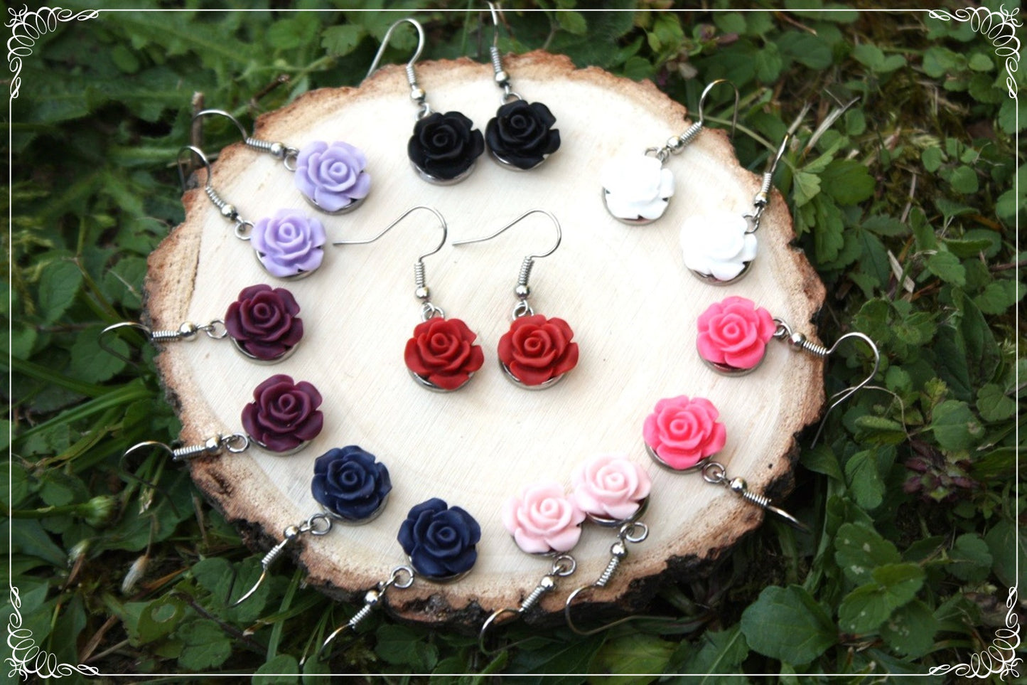 Boucles d'oreilles pendantes "Roses mattes"