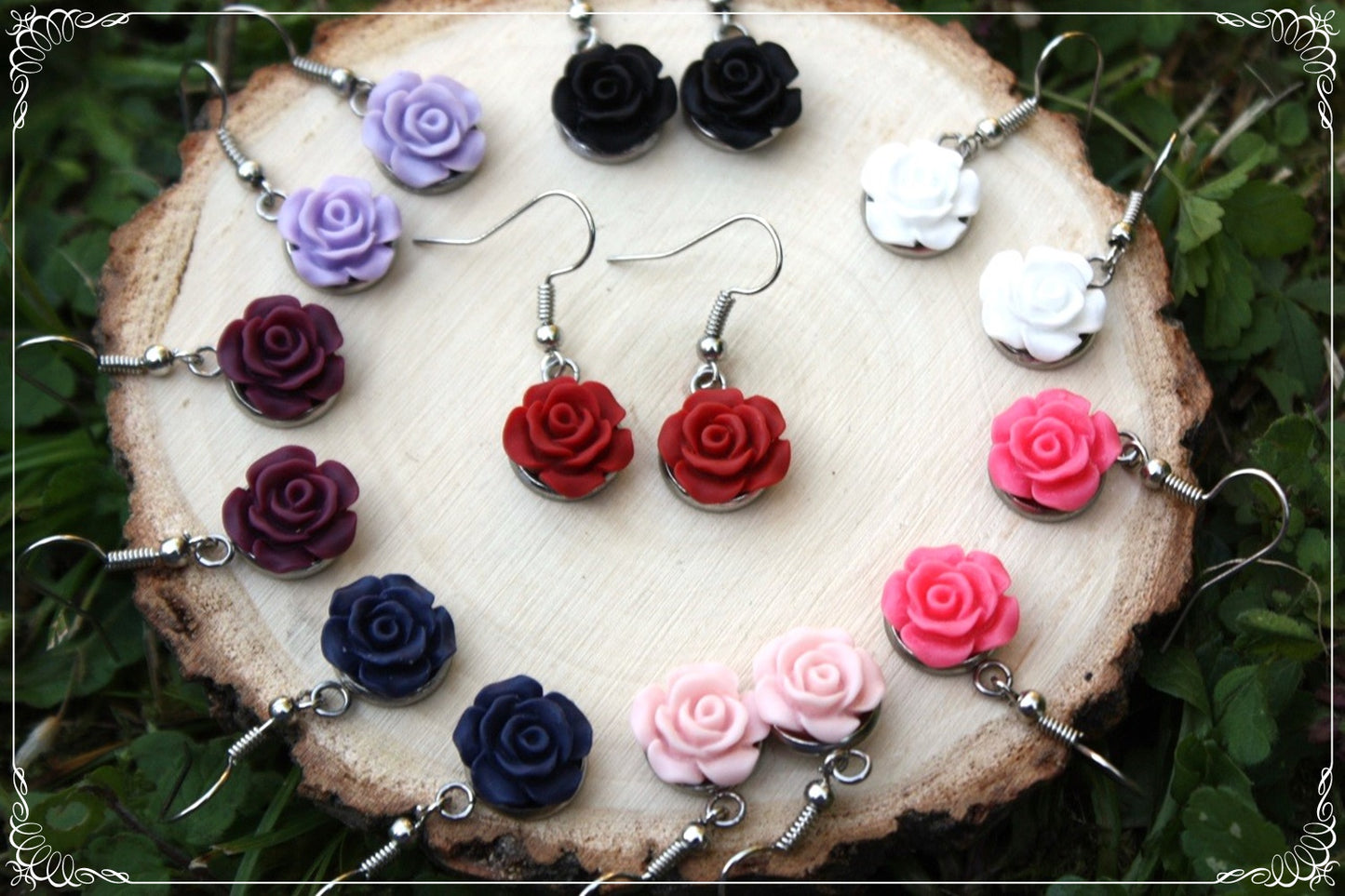 Boucles d'oreilles pendantes "Roses mattes"