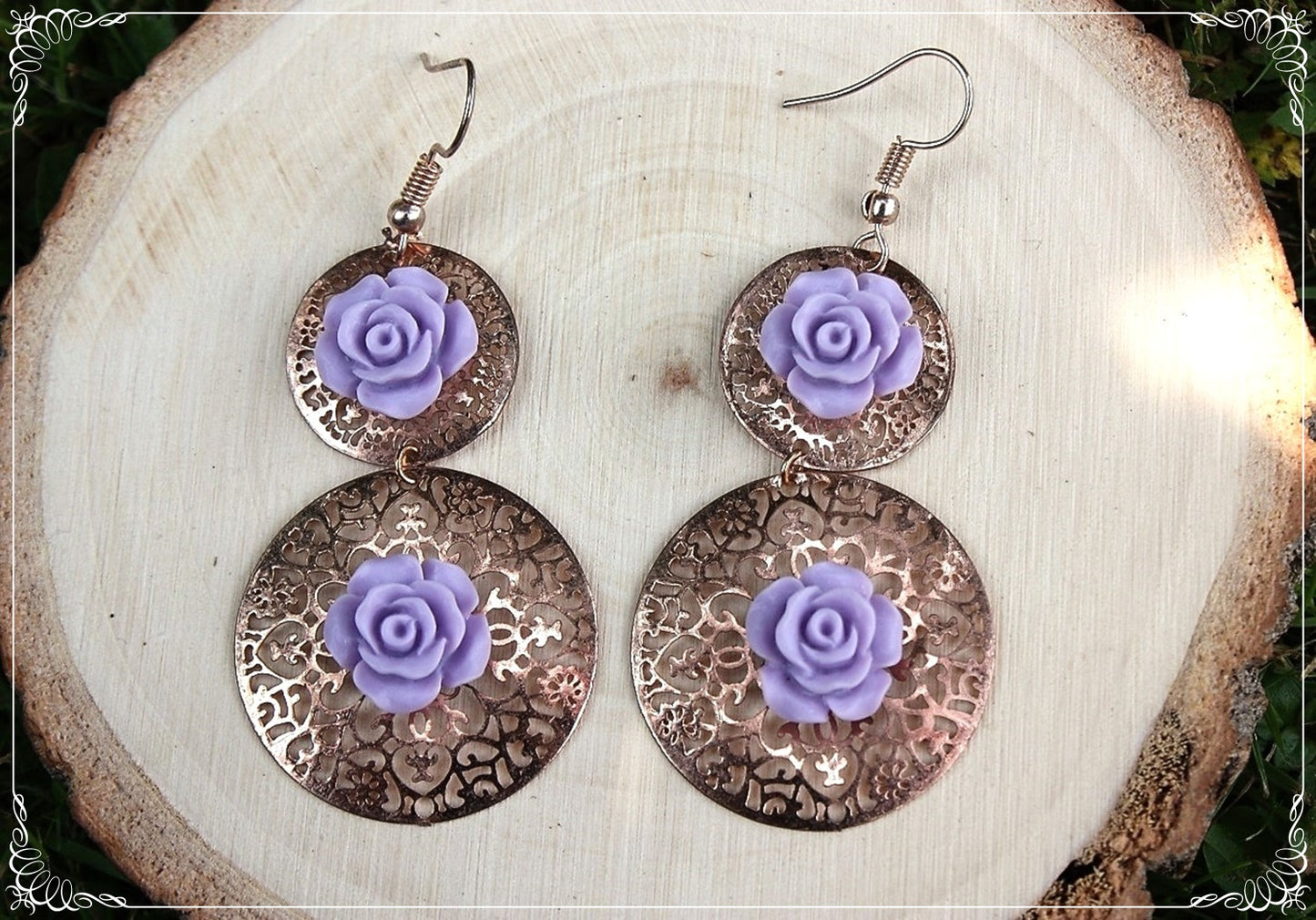 Boucles d'oreilles pendantes cercles "Roses"
