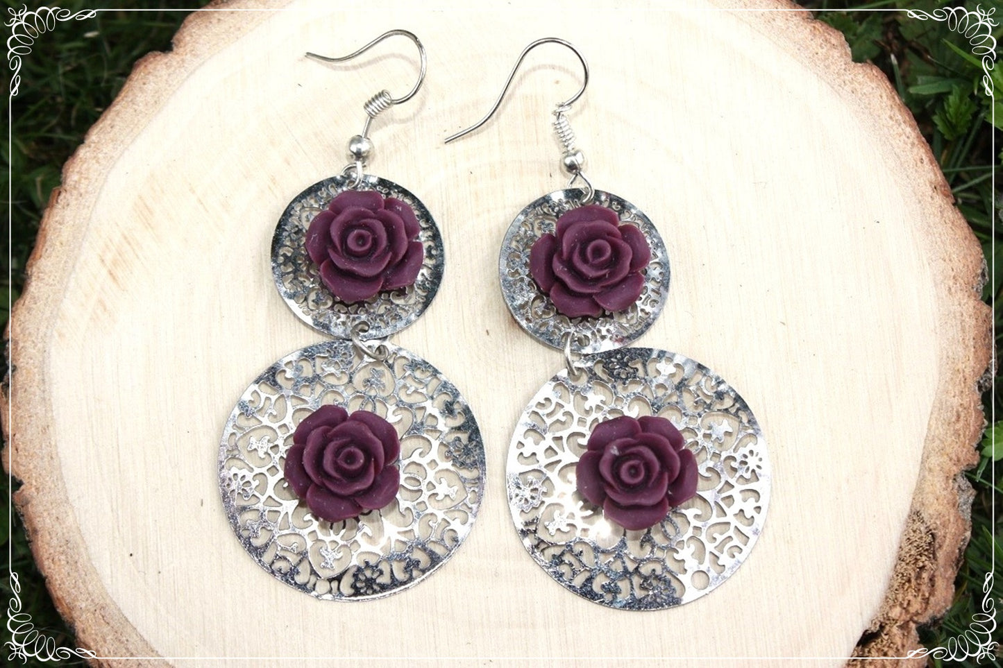 Boucles d'oreilles pendantes cercles "Roses"