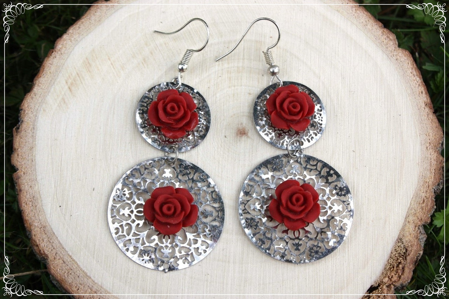 Boucles d'oreilles pendantes cercles "Roses"
