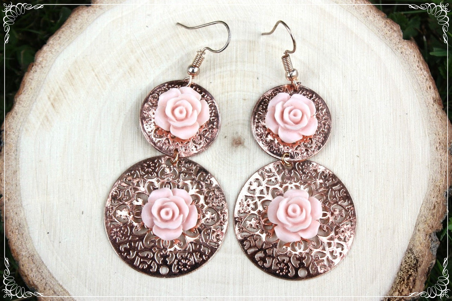 Boucles d'oreilles pendantes cercles "Roses"