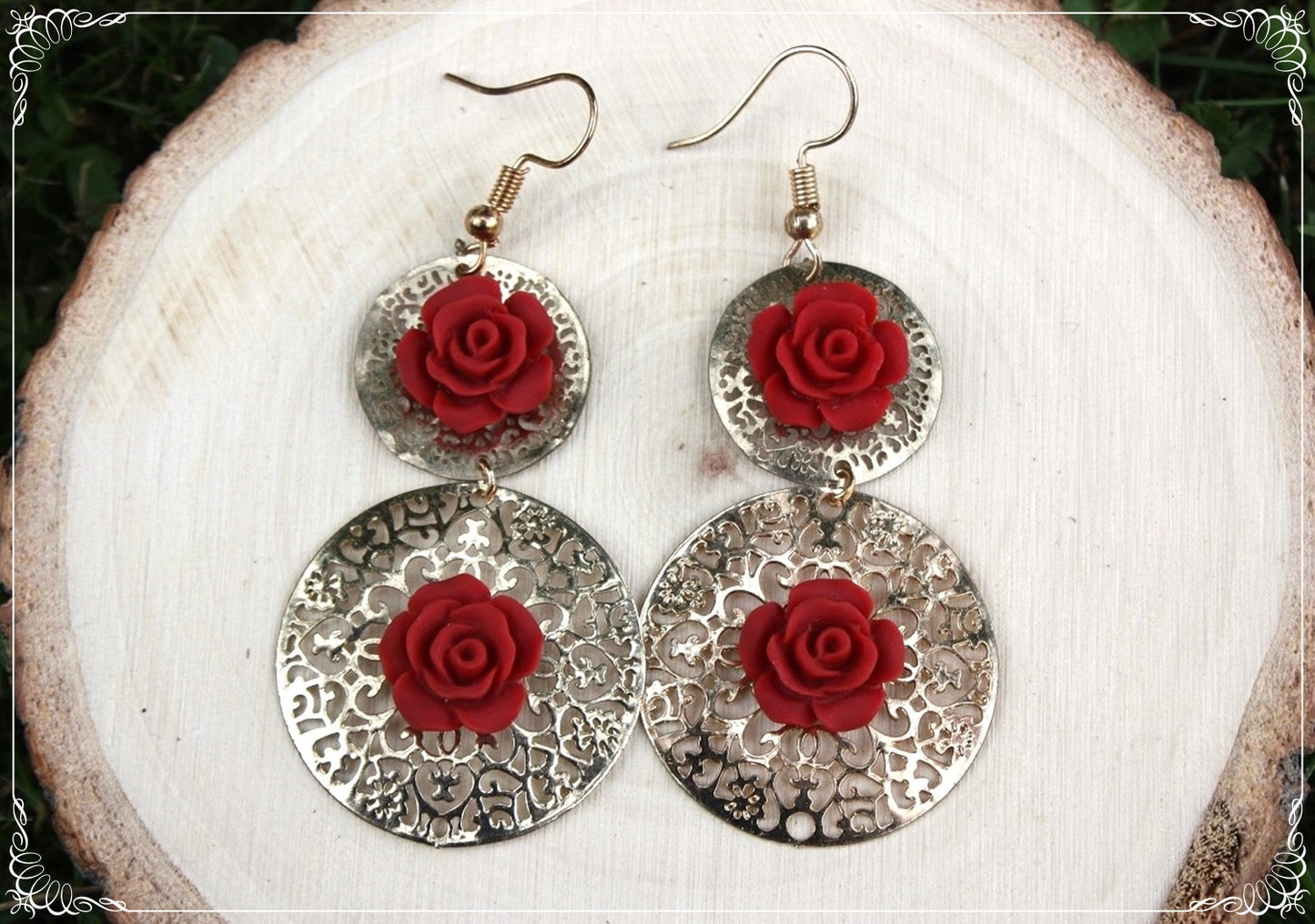 Boucles d'oreilles pendantes cercles "Roses"