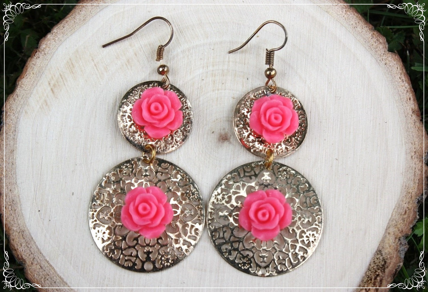 Boucles d'oreilles pendantes cercles "Roses"