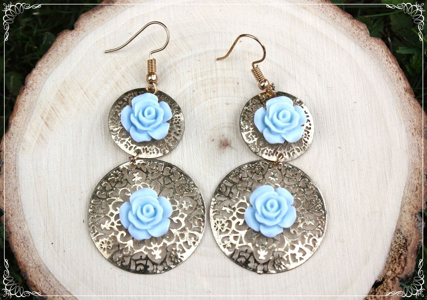 Boucles d'oreilles pendantes cercles "Roses"