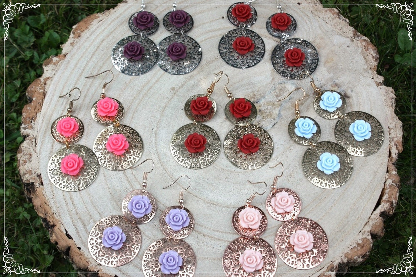 Boucles d'oreilles pendantes cercles "Roses"