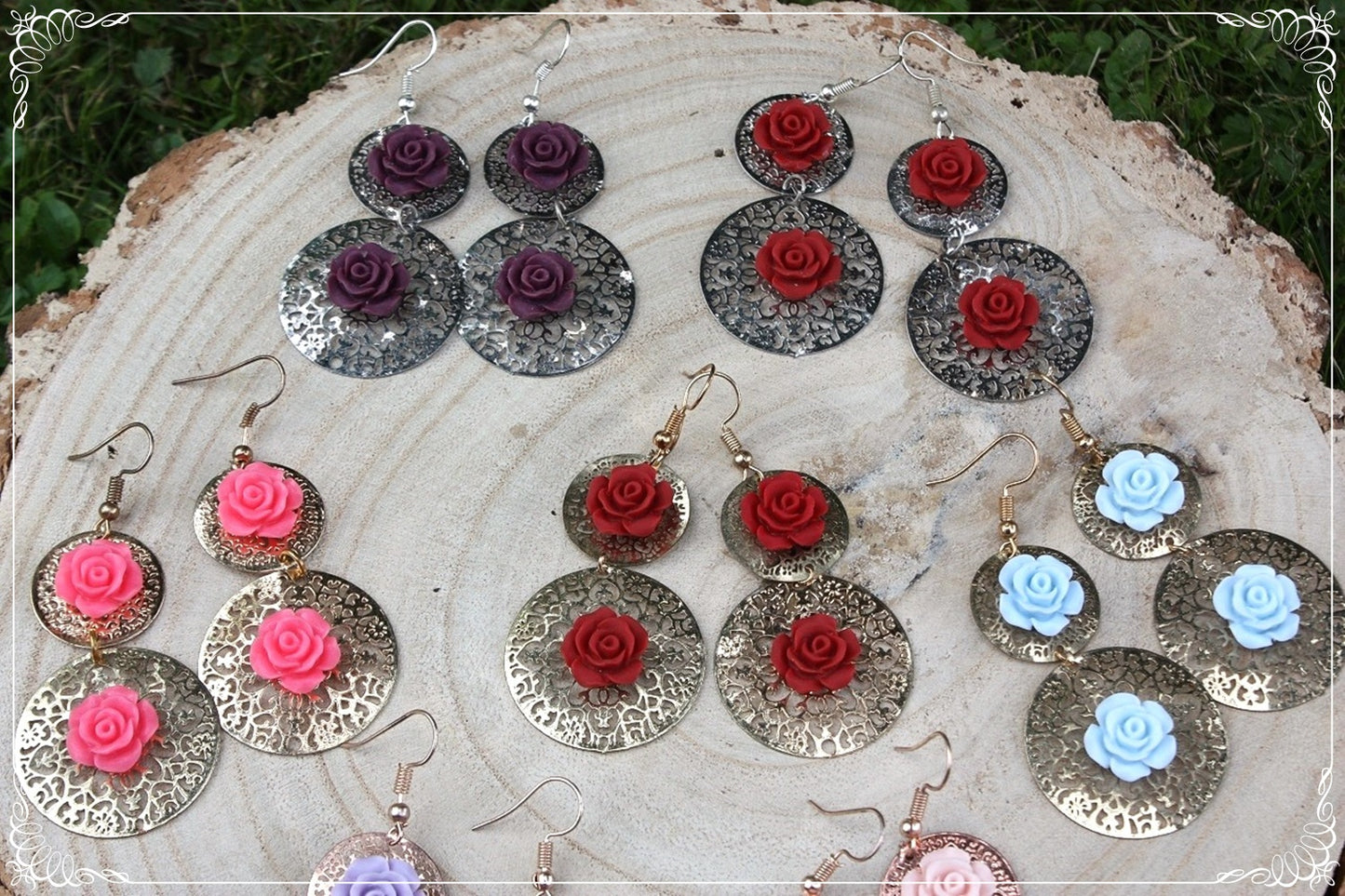 Boucles d'oreilles pendantes cercles "Roses"
