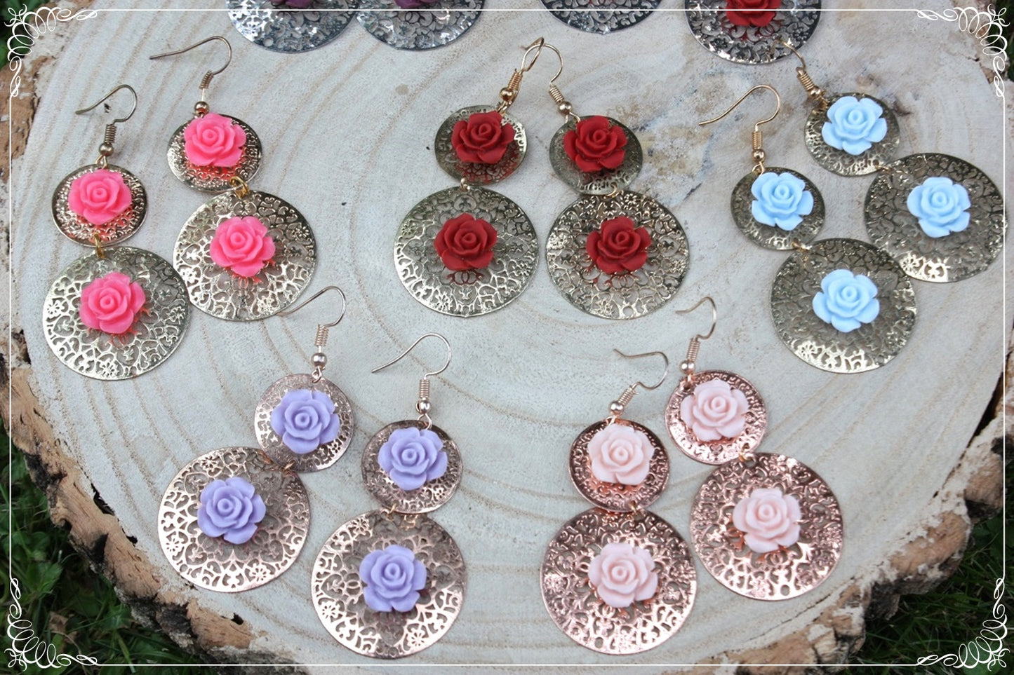 Boucles d'oreilles pendantes cercles "Roses"