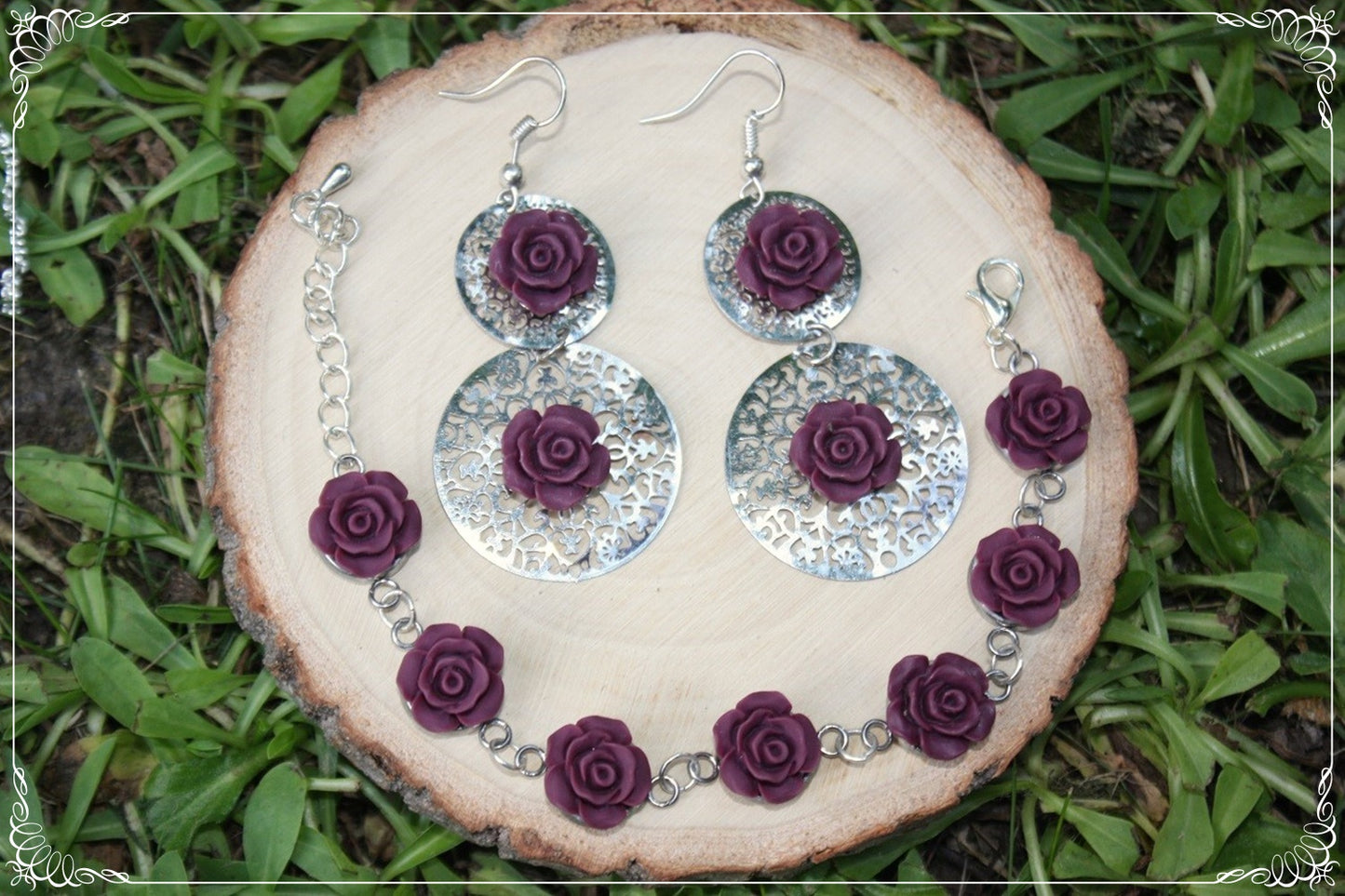 Boucles d'oreilles pendantes cercles "Roses"