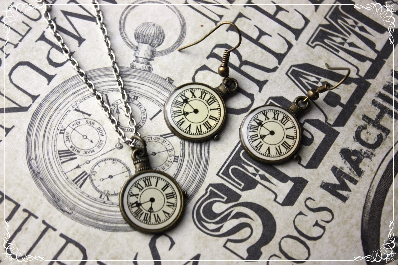 Boucles d'oreilles et pendentifs "Horloges"