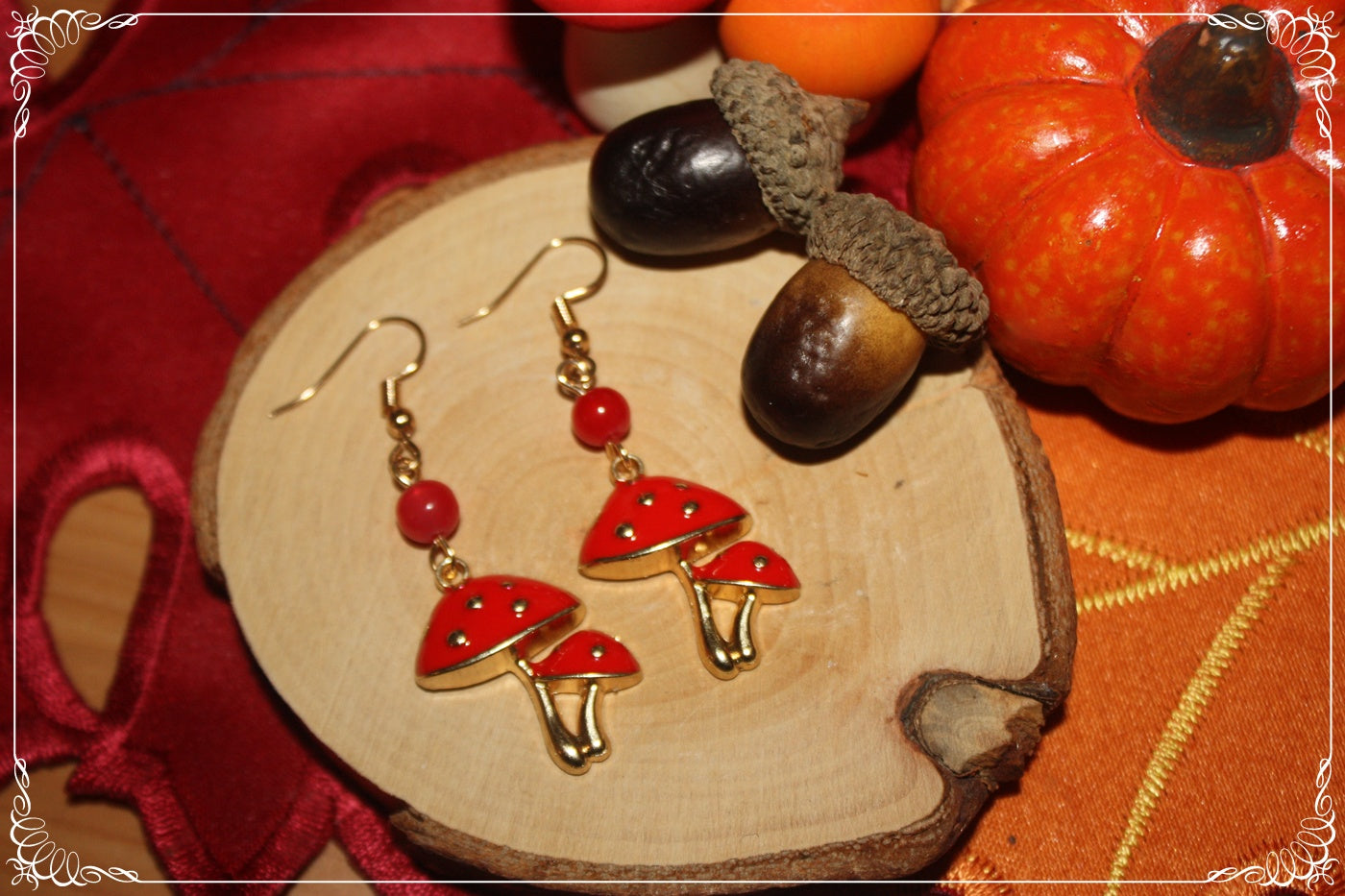 Boucles d'oreilles pendantes Automne Halloween citrouilles champignons