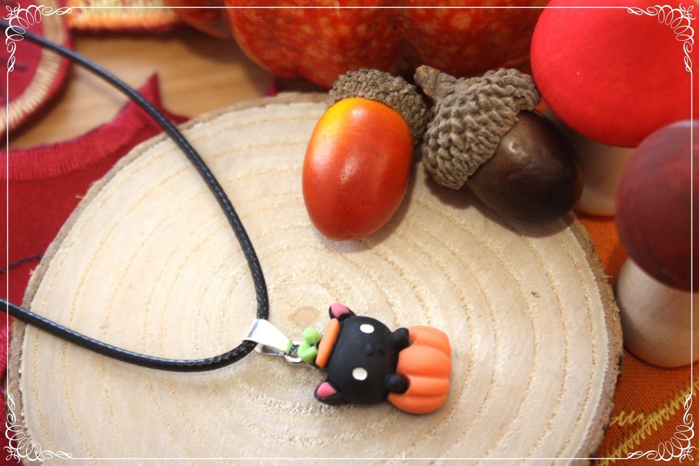 Pendentifs automne Halloween citrouille chat manoir sorcière fantôme
