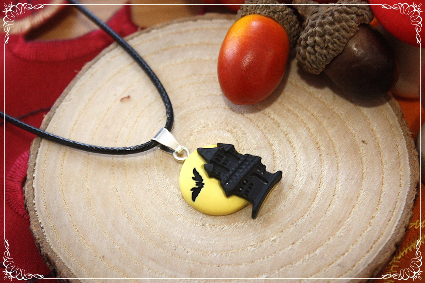 Pendentifs automne Halloween citrouille chat manoir sorcière fantôme