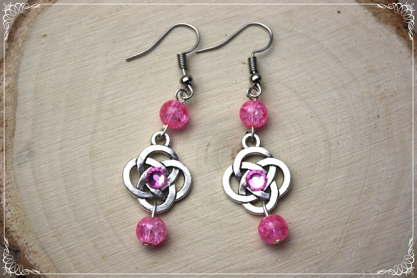 Boucles d'oreilles celtiques "Nœuds doubles perles"