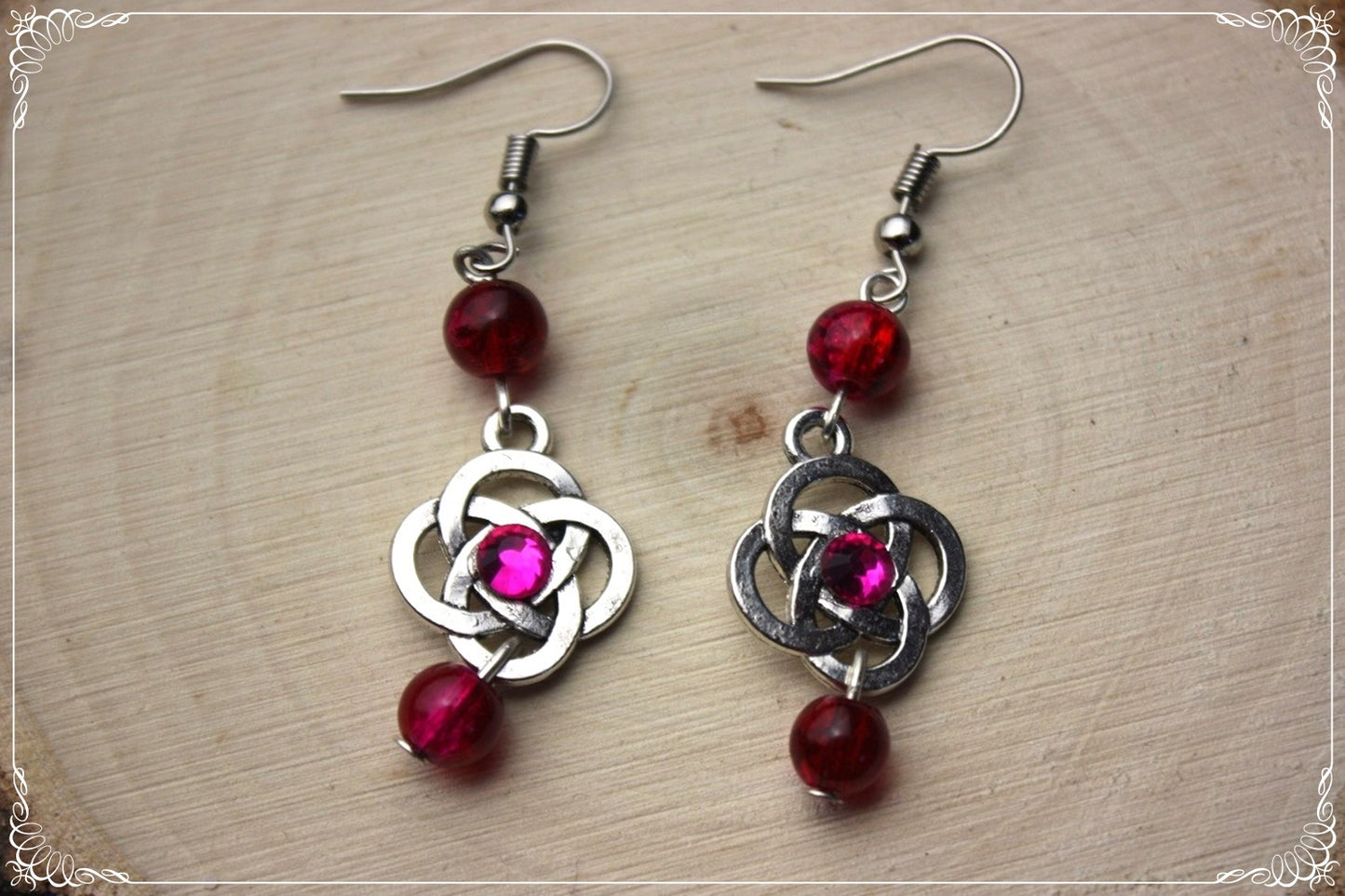 Boucles d'oreilles celtiques "Nœuds doubles perles"