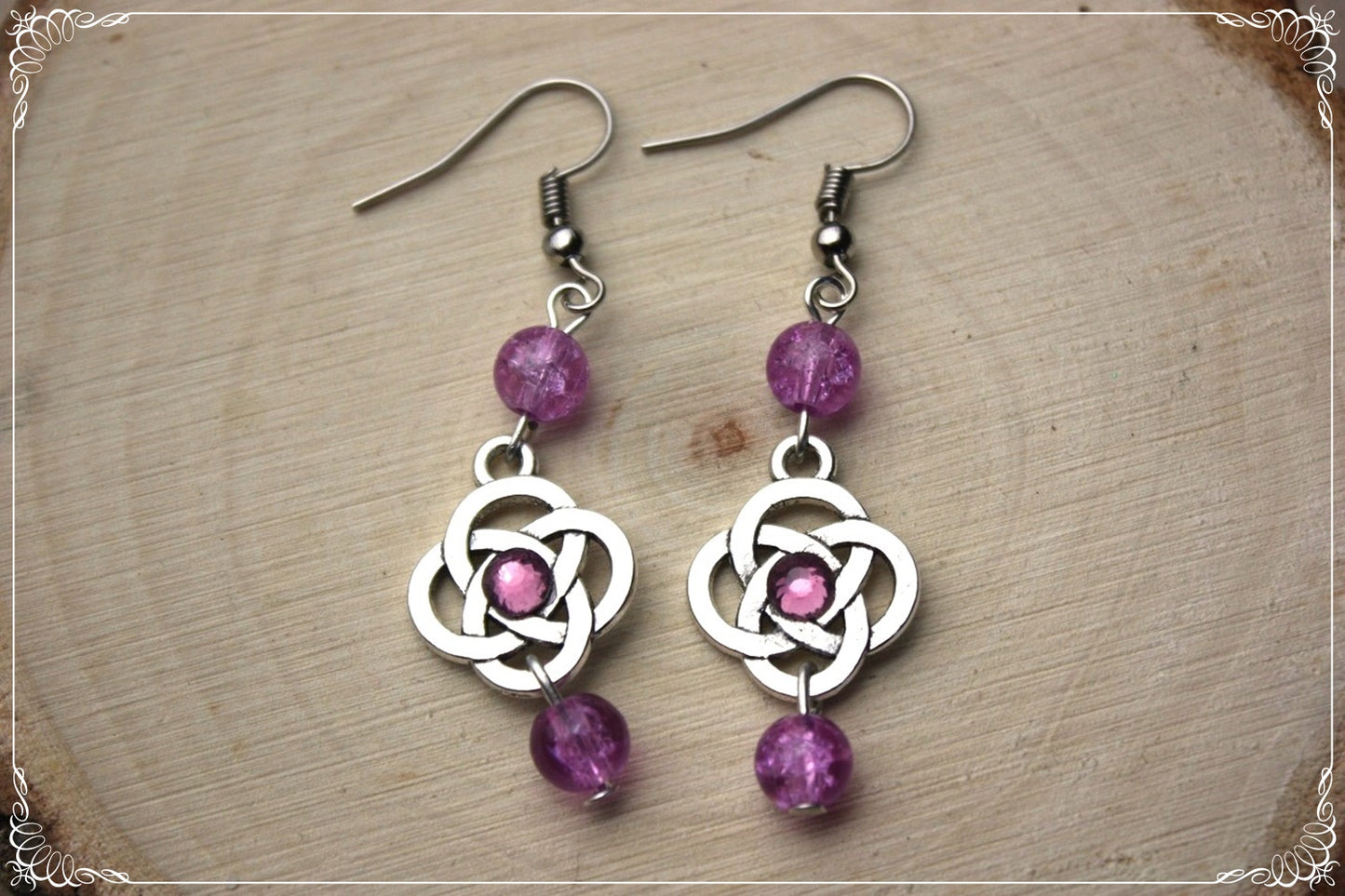 Boucles d'oreilles celtiques "Nœuds doubles perles"
