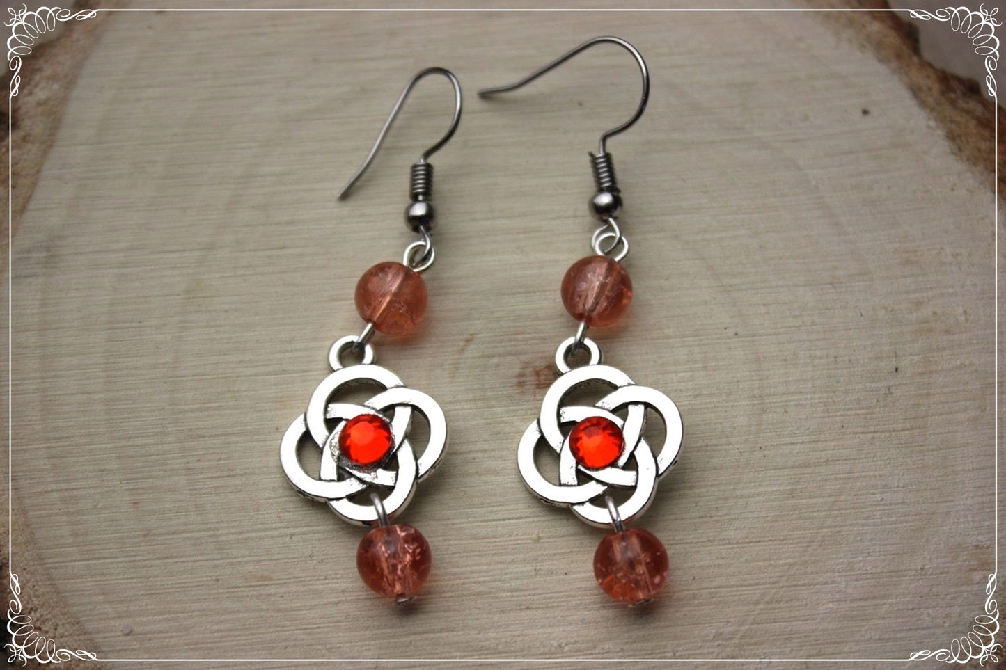Boucles d'oreilles celtiques "Nœuds doubles perles"
