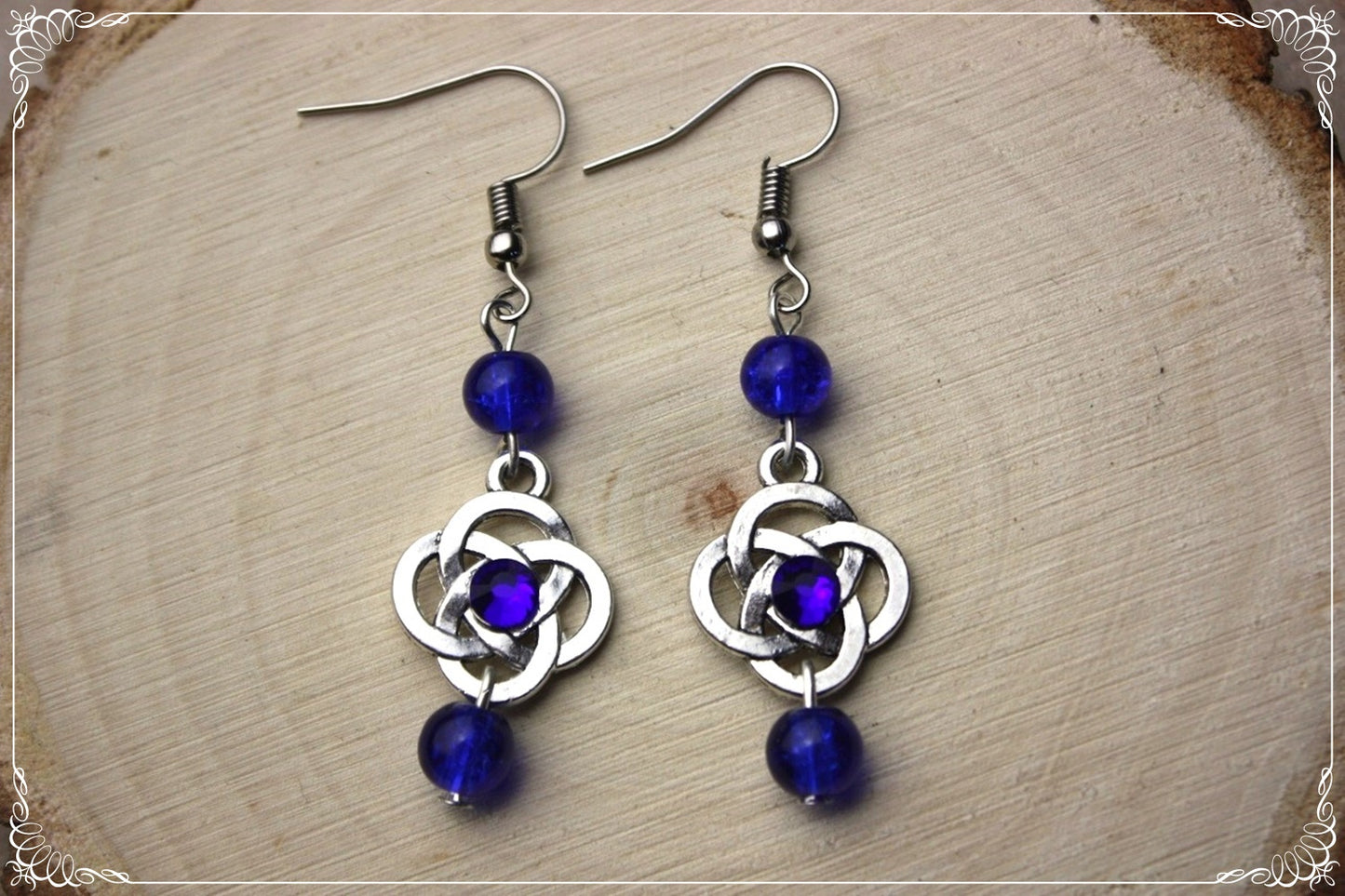 Boucles d'oreilles celtiques "Nœuds doubles perles"